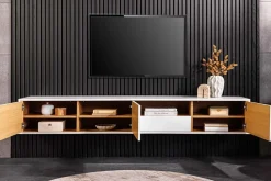 Hängendes TV-Board LOFT 200cm weiß natur sieben Fächer mit Schublade