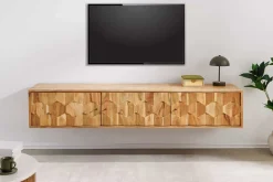 Hängendes TV-Board MYSTIC LIVING 160cm Akazie natur 3D Oberfläche Massivholz