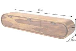 Hängendes TV-Board ORGANIC 160cm braun stone finish Sheeshamholz massiv mit Schubladen