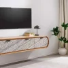 Hängendes TV-Board ORGANIC 160cm natur Akazie schwarz weiß Steinfurnier Schubladen