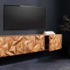 Hängendes TV-Lowboard ALPINE 160cm braun Sheesham Massivholz stone finish Metall gold