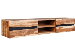 Hängendes TV-Lowboard AMAZONAS 160cm braun Sheesham Massivholz Baumkante Metall schwarz