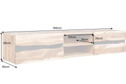 Hängendes TV-Lowboard AMAZONAS 160cm braun Sheesham Massivholz Baumkante Metall schwarz