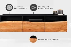 Hängendes TV-Lowboard ORGANIC ARTWORK 140cm anthrazit Akazie Massivholz Baumkante