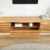 Hängendes TV-Lowboard RELIEF 200cm natur Akazienholz massiv mit aufwändiger Front