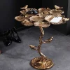 In- und Outdoor Beistelltisch BIRDS 65cm messing antik Blatt-Design wetterfest Vogel-Skulptur