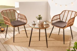 In- und Outdoor Bistro Balkon-Set PARIS braun Polyrattan Sitzgruppe wetterfest mit Tisch