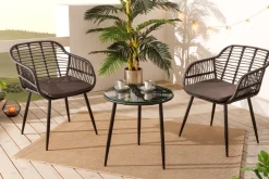 In- und Outdoor Bistro Balkon-Set PARIS schwarz Polyrattan Sitzgruppe inkl. Tisch