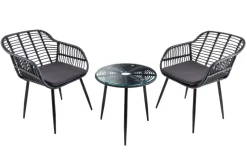 In- und Outdoor Bistro Balkon-Set PARIS schwarz Polyrattan Sitzgruppe inkl. Tisch