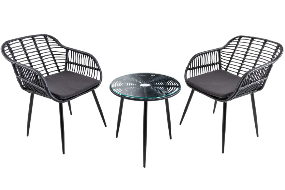 In- und Outdoor Bistro Balkon-Set PARIS schwarz Polyrattan Sitzgruppe inkl. Tisch