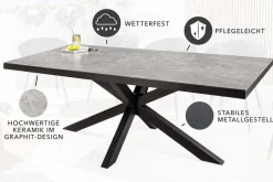 In- und Outdoor Esstisch GALAXIE 200cm hellgrau Keramik anthrazit Aluminium