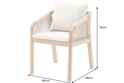 In- und Outdoor Gartenstuhl BALI ROPE natur beige Akazie wetterfest mit Armlehne Kissen