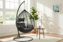 In- und Outdoor Hängesessel LOFT anthrazit grau Gartenstuhl inklusive Kissen wetterfest