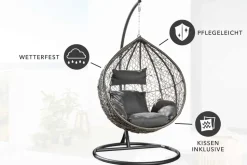 In- und Outdoor Hängesessel LOFT anthrazit grau Gartenstuhl inklusive Kissen wetterfest