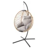 In- und Outdoor Hängesessel IBIZA natur beige Rattan mit Gestell wetterfest inkl. Kissen