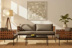 In- und Outdoor Lounge-Sessel UNIQUE 70cm schwarz braun grau Aluminium inkl. Kissen