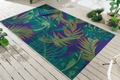 In- und Outdoor Teppich LEAF 180x120cm grün blau Blätter-Design Läufer wetterfest