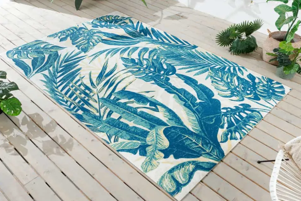 In- und Outdoor Teppich LEAF 180x120cm grün beige Blatt-Design Läufer wetterfest