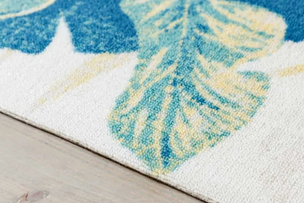 In- und Outdoor Teppich LEAF 180x120cm grün beige Blatt-Design Läufer wetterfest