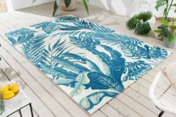 In- und Outdoor Teppich LEAF 180x120cm grün beige Blatt-Design Läufer wetterfest