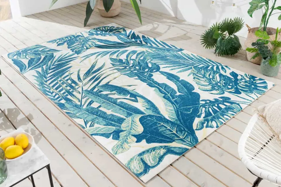 In- und Outdoor Teppich LEAF 180x120cm grün beige Blatt-Design Läufer wetterfest