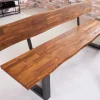 Industrial Baumstamm Sitzbank GENESIS 200cm Akazie Massivholz Kufengestell Rückenlehne Live Edge