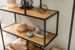 Industrial Bücherregal SLIM LINE 185x114cm Wildeiche schwarz sechs Regalböden