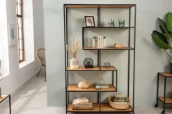 Industrial Bücherregal SLIM LINE 185x114cm Wildeiche schwarz sechs Regalböden