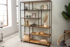 Industrial Bücherregal SLIM LINE 185x135cm Wildeiche schwarz sechs Regalböden