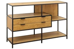 Industrial Bücherregal SLIM LINE 115cm Wildeiche schwarz Metall mit Schubladen