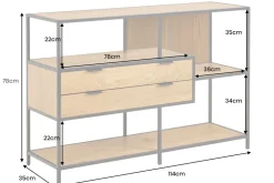 Industrial Bücherregal SLIM LINE 115cm Wildeiche schwarz Metall mit Schubladen