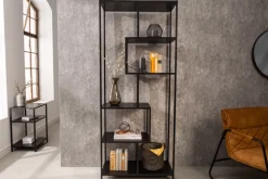 Industrial Bücherregal SLIM LINE 185cm Esche schwarz sechs Regalböden