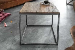 Industrial Beistelltisch BARRACUDA 40cm recyceltes Massivholz mit geflexten Beinen