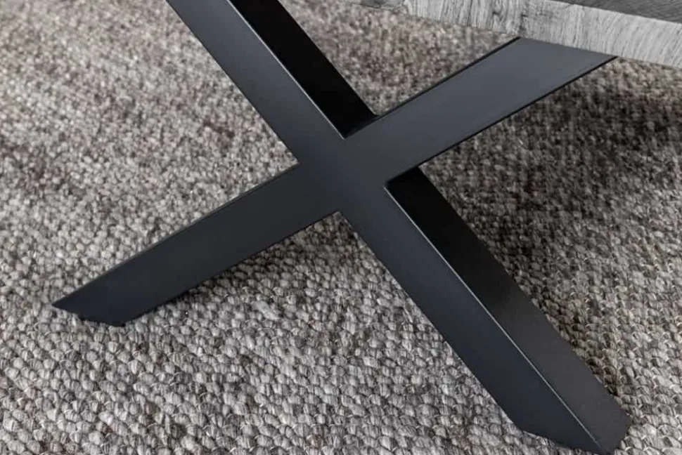 Industrial Couchtisch WILD 90cm grau Wildeichen-Design schwarz Metall Baumkante