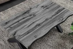 Industrial Couchtisch WILD 90cm grau Wildeichen-Design schwarz Metall Baumkante