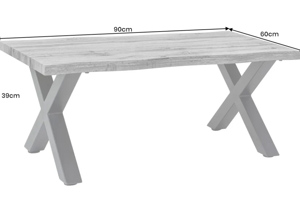 Industrial Couchtisch WILD 90cm grau Wildeichen-Design schwarz Metall Baumkante