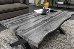 Industrial Couchtisch WILD 90cm grau Wildeichen-Design schwarz Metall Baumkante