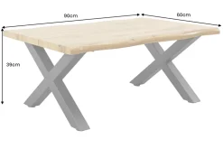 Industrial Couchtisch WILD 90cm braun Wildeichen-Optik schwarz Metall Baumkante