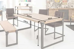 Industrial Design Esstisch FACTORY 200cm Akazie teak-grau weiß gekälkt Metallbeine Kufe