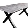 Industrial Esstisch WILD 200cm grau gekälkt Wildeiche-Design Baumkante schwarz X-Gestell