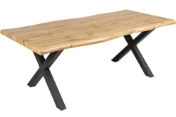 Industrial Esstisch WILD 200cm braun Wildeiche-Design Baumkante schwarz X-Gestell