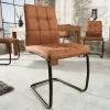 Industrial Freischwinger Stuhl MODENA hellbraun mit Ziersteppung