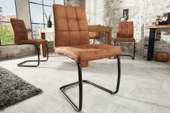 Industrial Freischwinger Stuhl MODENA hellbraun mit Ziersteppung