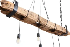 Industrial Hängelampe BARRACUDA 152cm recyceltes Massivholz mit 5 Leuchten