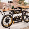 Industrial Konsolentisch MOTORCYCLE 185cm Mangoholz schwarz Motorrad Bartheke Upcycling