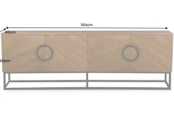 Industrial Lowboard GRANDEZZA 180cm natur Walnuss schwarz Metall TV-Board