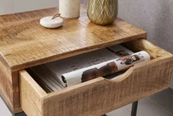 Industrial Nachttisch IRON CRAFT 45cm Mangoholz mit Schublade Beistelltisch