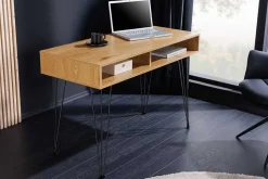 Industrial Schreibtisch STUDIO 110cm natur Eiche Laptoptisch Hairpin Legs Stauraum