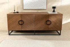 Industrial Sideboard GRANDEZZA 180cm natur Walnuss schwarz Metall viel Stauraum