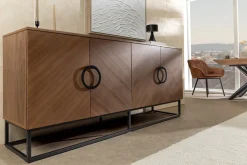 Industrial Sideboard GRANDEZZA 180cm natur Walnuss schwarz Metall viel Stauraum
